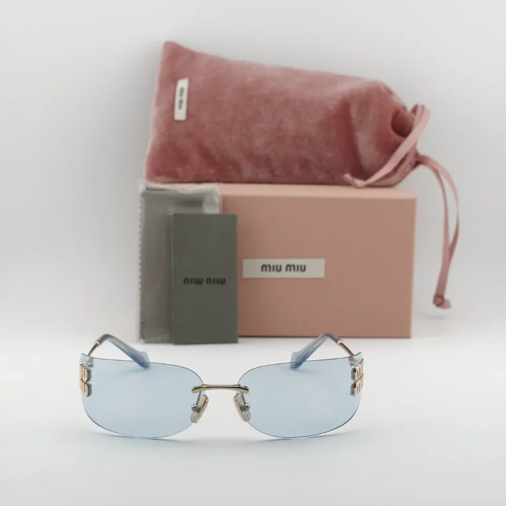 Miu Miu MUA51S ZVN10P Rectangle Sunglasses – Gold\Light Blue